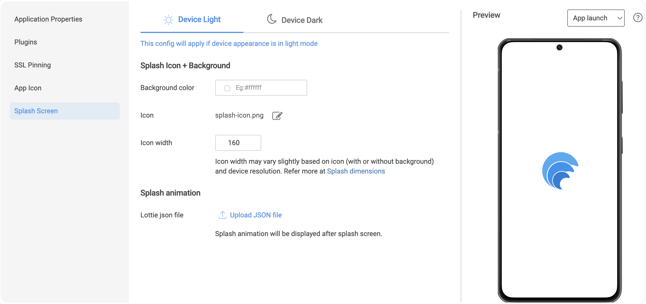 Splash Screen Config